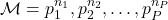  \mathcal{M} = { p_1^{n_1}, p_2^{n_2}, \dots, p_P^{n_P} } 